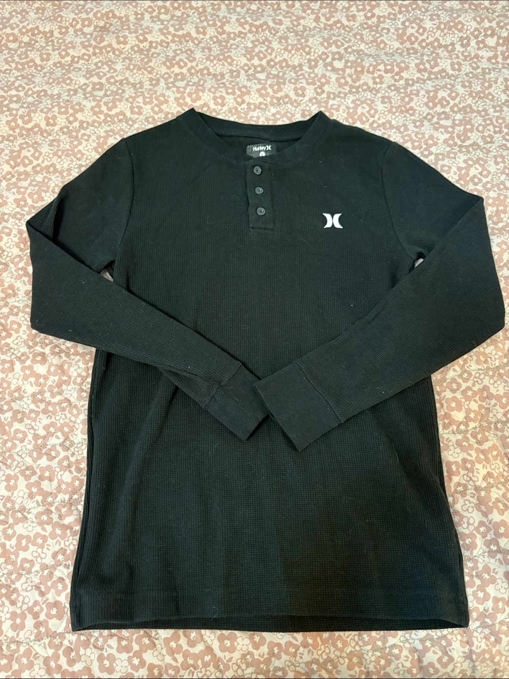 Hurley Black Long-Sleeve Henley Thermal Shirt